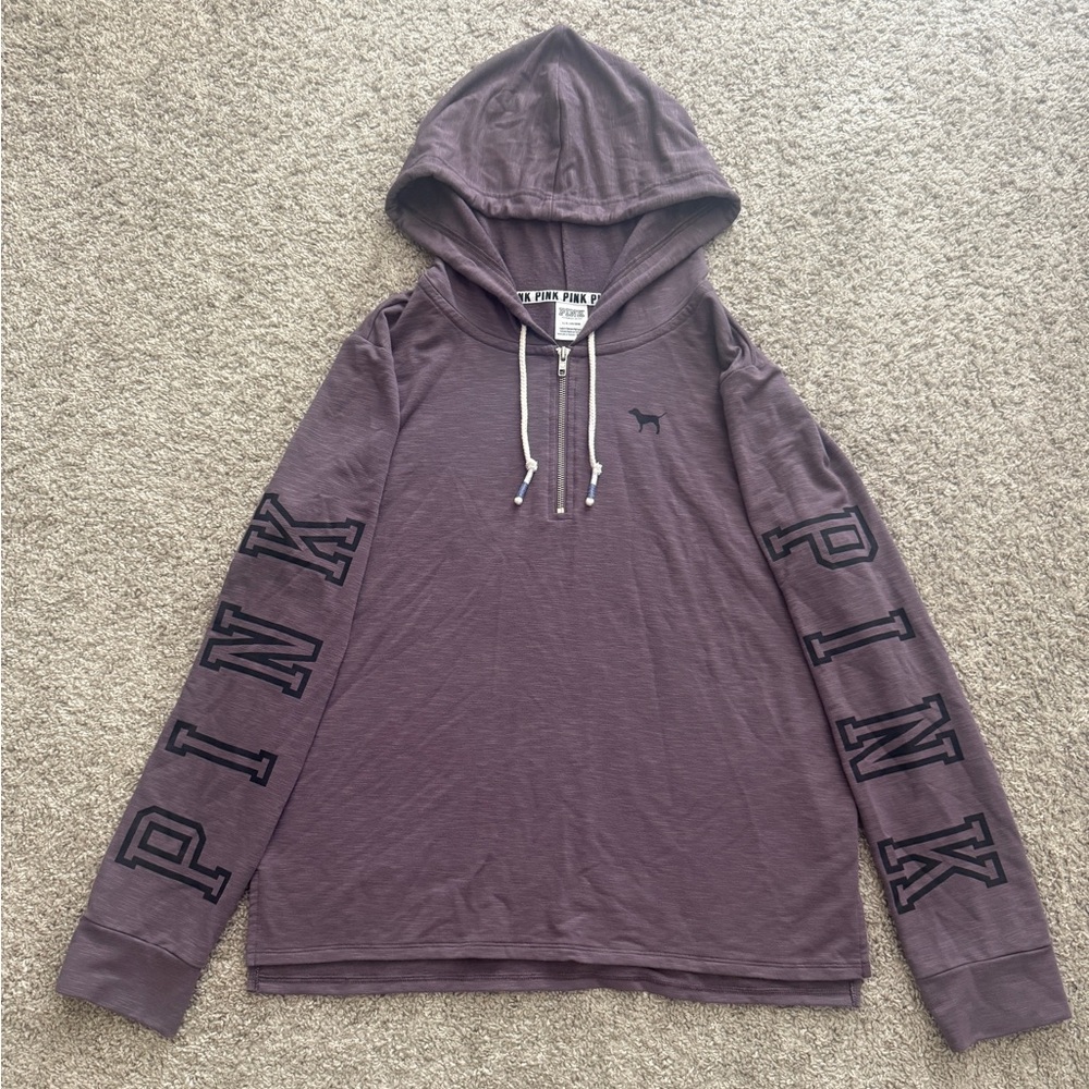 VS PINK Long Sleeve Zippered Pullover Top with Hoodie